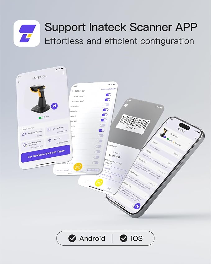 Inateck Bluetooth Barcode Scanner 2D, Wireless 2D QR Code Scanner - Image 7