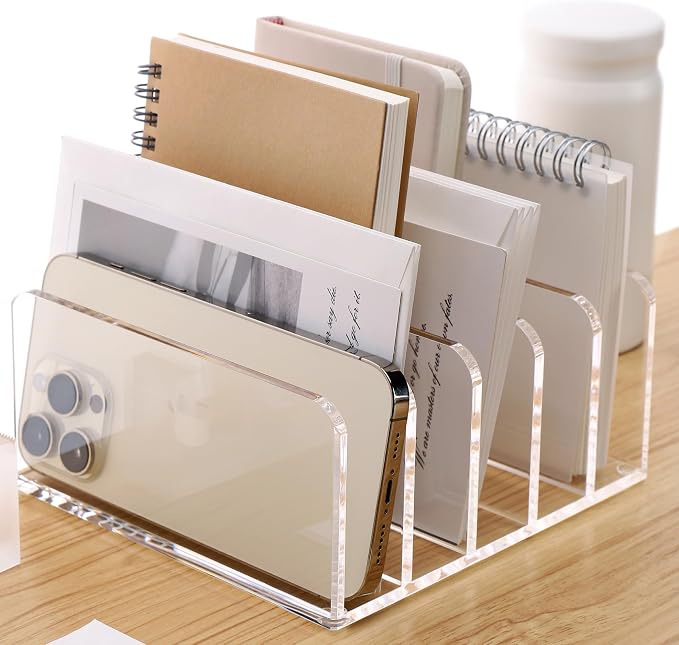 SANRUI Acrylic Desk Organizer, 5 Compartments Mail Organizer, Small File - Image 9