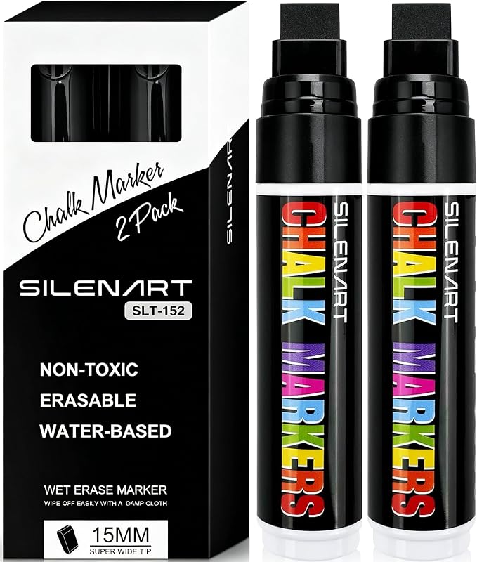 SILENART Black Window Chalk Markers Jumbo Tip, 15mm Car Marker Pen 2 Pcs | Big by SILENART-THEARTOFSILENCE