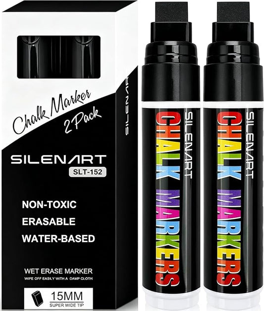 SILENART Black Window Chalk Markers Jumbo Tip, 15mm Car Marker Pen 2 Pcs | Big by SILENART-THEARTOFSILENCE