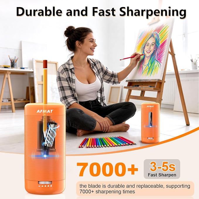 AFMAT Electric Pencil Sharpener, Fully Automatic Pencil Sharpener, Auto in & Out - Image 3