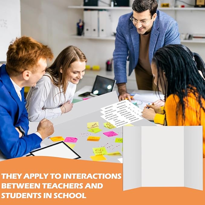 4 Pcs Trifold Display Board 36"x 48" Large White Presentation Board with Board Headers 4 Science Subtitles 32 Black Edge Self Adhesive Paper Poster Board for School Projects and Business Presentations-DeskLoop Office