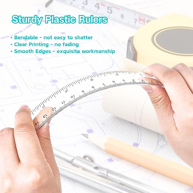 12 Inch Clear Ruler, Kids Ruler, School Ruler, Colored Plastic Rulers, in and cm - Image 3
