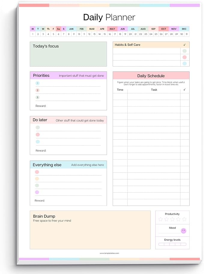 ADHD Daily Planner Notepad for Neurodivergent Adults by Templatables