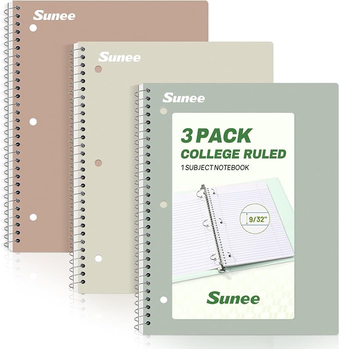 SUNEE Spiral Notebooks, 3 Pack, College Ruled Paper, 70 Sheets per Notebook by SUNEE