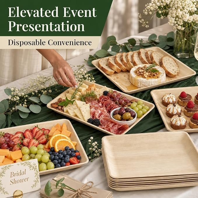 Charity Leaf Disposable Palm Leaf 14" x 10" Trays Bamboo Like Serving Platters - Image 5