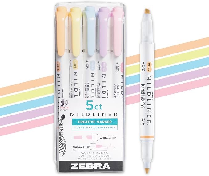 Zebra Pen Mildliner Dual-Tip Highlighter Set, Broad and Fine Point Tips by ZebraPen