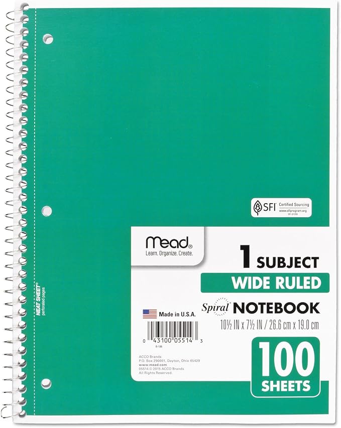 Mead Spiral Notebook, 1 Subject, Wide Ruled Paper, 100 Sheets, 10-1/2" x 8" - Image 5