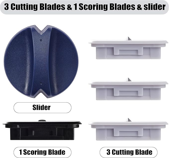 4-Pack Trimmer Replacement Blades for Fiskars Paper Trimmer, Replacement Blade for All Series of Fiskars/Portable&Precision Trimmer,Arts and Crafts,3 Cutting&1 Scoring Blades,a Slider,Blue-DeskLoop Office