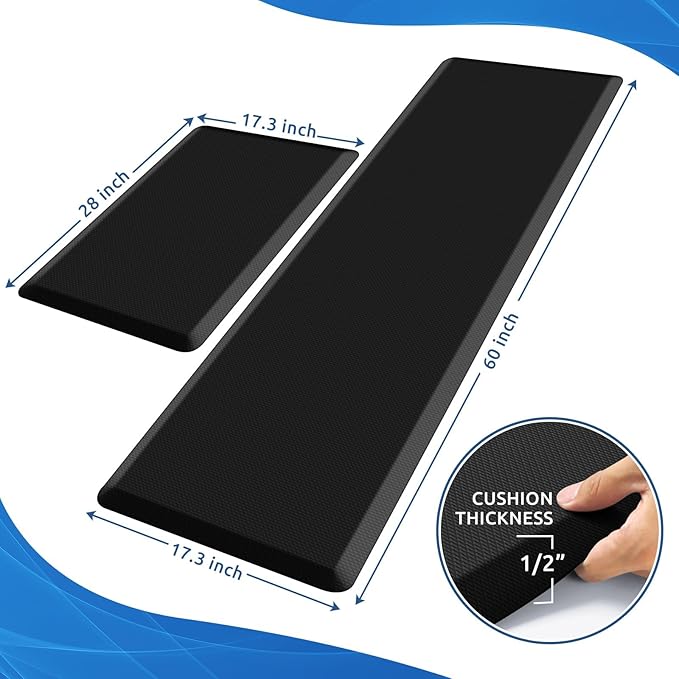 KitchenClouds 2PCS Kitchen Rugs Cushioned Anti-Fatigue Non-Slip Waterproof Kitchen Mat Comfort Foam Standing Mat for Floor Office Sink Laundry (Black)-DeskLoop Office
