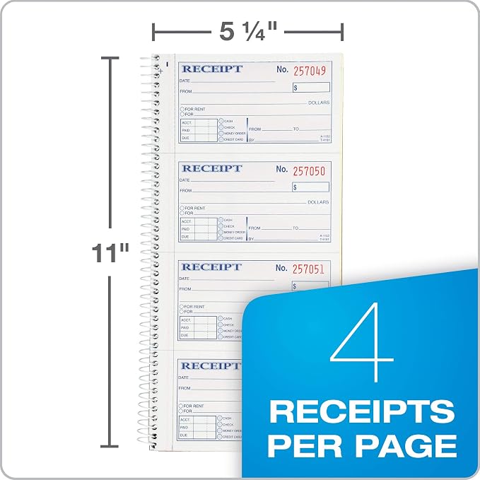 Adams Money and Rent Receipt Book, 2-Part Carbonless, 5-1/4" x 11", Spiral Bound - Image 6