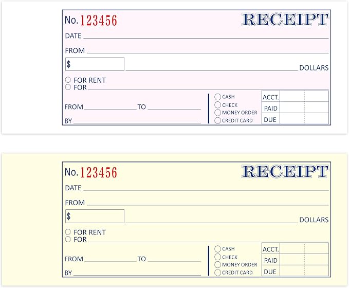 Case Receipt Book, 2.75x7.2 Inches 2 Part Carbonless, Receipt Book - Image 2