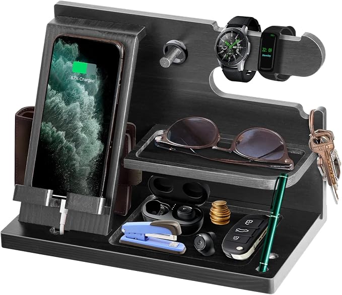 Gifts for Men Bedside Organiser Wood Phone Docking Station Dad Birthday Gifts by EssentialForLife
