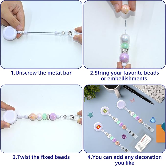 15pcs White Beadable Badge Reels Making Kits - Image 6