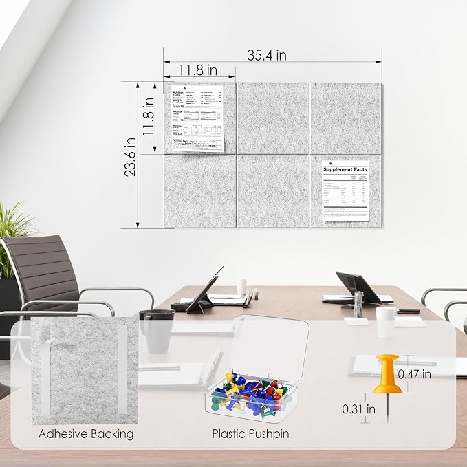 MaxGear Felt Bulletin Board 36" x 24", Light Gray Felt Wall Tiles Push Pins | - Image 4