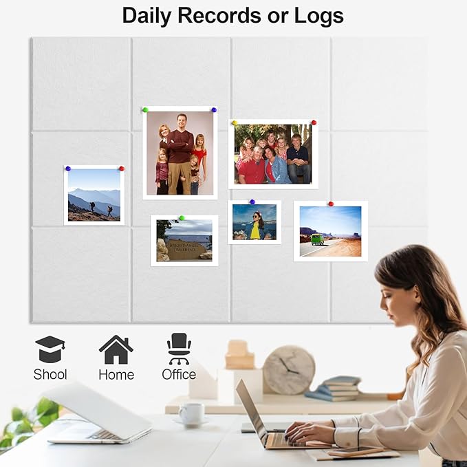 Large Cork Board for Walls 47" x 35" 12 Pack Black Bulletin Boards Felt Wall Tiles with Safe Removable Adhesive Corkboards for Office Home,White-DeskLoop Office