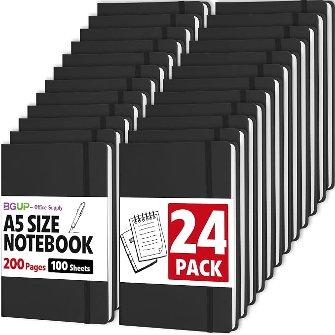 24 Pack Lined Journal Notebook for Work, 200 Pages, Medium 5.5 in x 8.3 in by BGUP