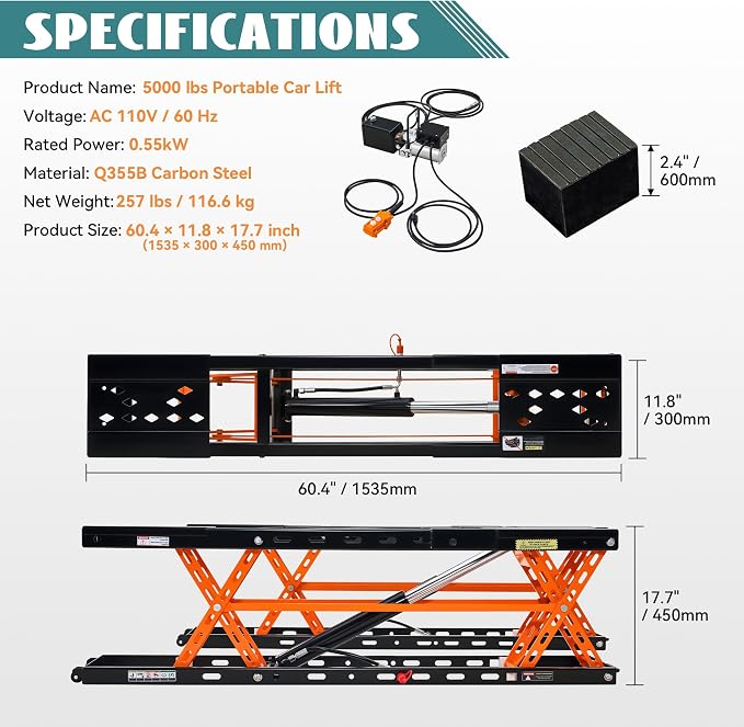 Jocisland 5000 lb Portable Car Lift, Q355B Steel Quick Jack Scissor Lift | 20.1 - Image 2