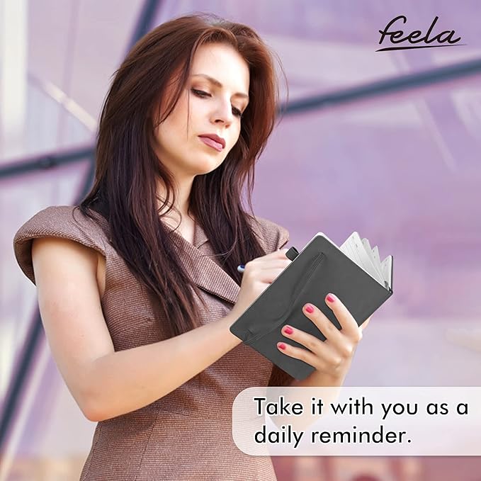 feela 24 Pack Journal Notebook for Work, Business Notebook Bulk Hardcover Lined Writing Journal with Pen Holder for Men Women Note Taking, with 24 Black Pens, 120 GSM, 5.1”x8.3”, A5, Gray-DeskLoop Office