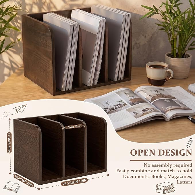 Novabright Walnut Color Pine Wood File Magazine Holder Desk Organizer, 3 - Image 2