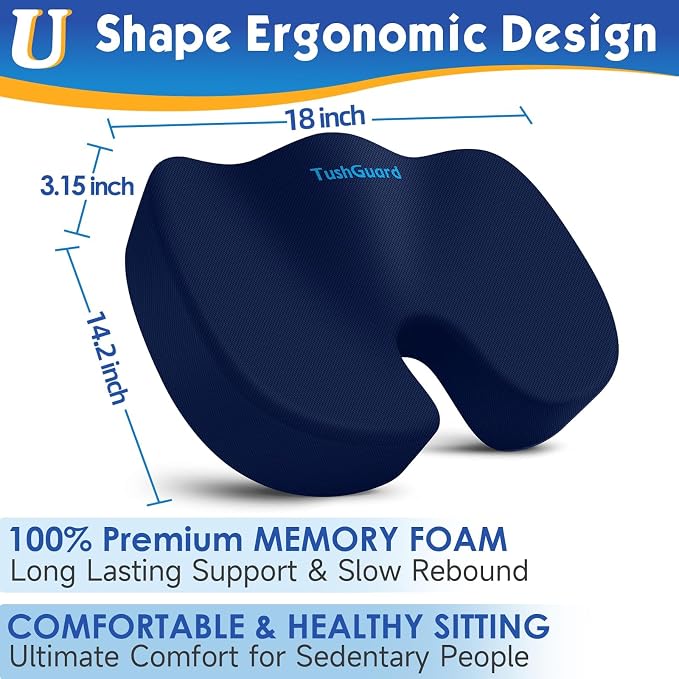 TushGuard Seat Cushion for Office Chair Memory Foam Non-Slip Desk Seat Cushion - Image 2