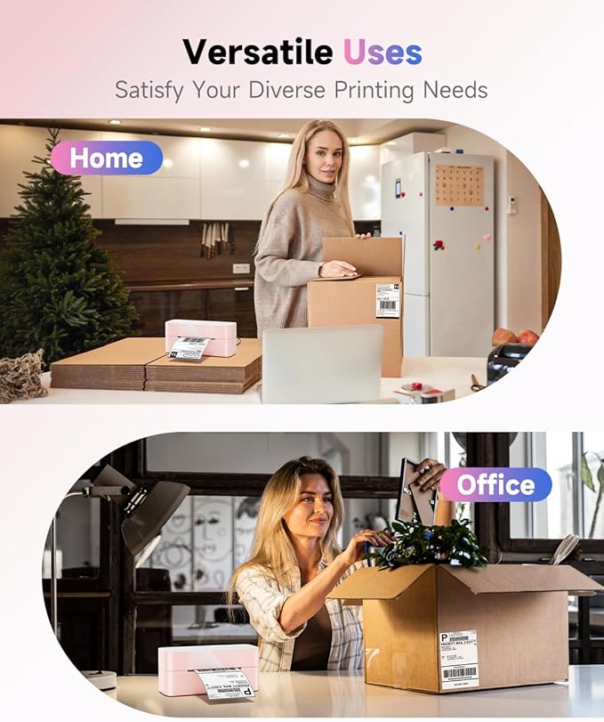 Bluetooth Thermal Label Printer Pink, Wireless 4x6 Thermal Shipping Printer Pink for Small Business & Shipping Package, Desktop Printing, Compatible with Amazon, Ebay, Shopify, Etsy, USPS-DeskLoop Office