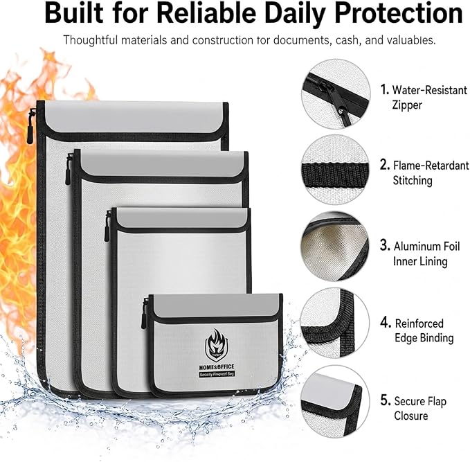 Andyer 4 Pack Fireproof Document Bags, Waterproof Document Holder | Multi-Size - Image 5