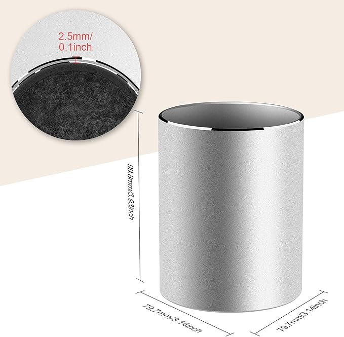 Vaydeer Metal Pen Holder Aluminum Pencil Holder for desk, Round Desktop Organizer and Silver Pencil Cup for Office, School, Home and Stationary Supplies (3.15 x 3.15 x 3.94 Inches)-DeskLoop Office