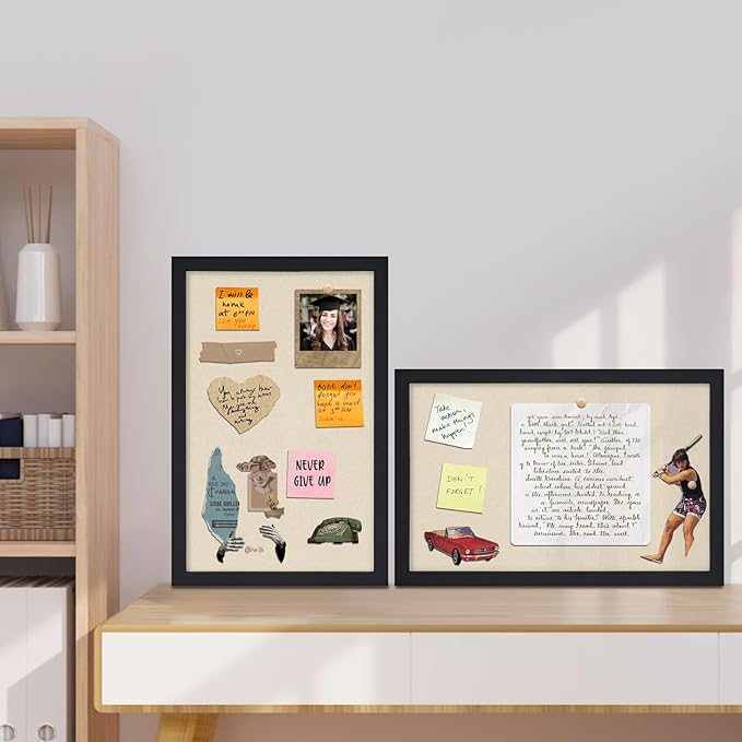 Egofine Cork Board Bulletin Board with Linen, 16x11 Wood Frame Pin Board Wall Decor, 2 Pack Cork Boards for Walls, Hanging Horizontal or Vertically for Office Home Decor School Kitchen, Black-DeskLoop Office