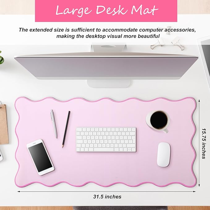 Hahafelt Scalloped Desk Mat Large Desk Pad Cute Coquette Table Mat Back to - Image 3