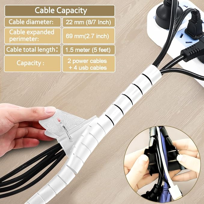 White Cable Management Sleeves 2 PCS Cord Protectors - Image 2