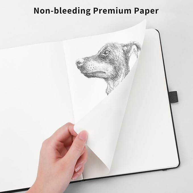 RETTACY Blank Journal Notebook, 2-Pack, 192 Pages per Pack, A5 Medium Size (5.7'' x 8.3''), Leather Hardcover, 100 GSM Thick Paper, for Sketching, Drawing, Painting (Black & Light Green)-DeskLoop Office