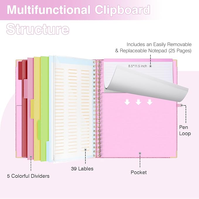 EYROZILL Clipboard Folio with Storage Pocket Organizer Folder Refillable Lined - Image 3
