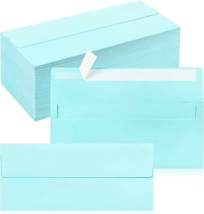 200 Pack #10 Business Envelopes, Self Seal Standard Light Blue Envelopes by QIKSION