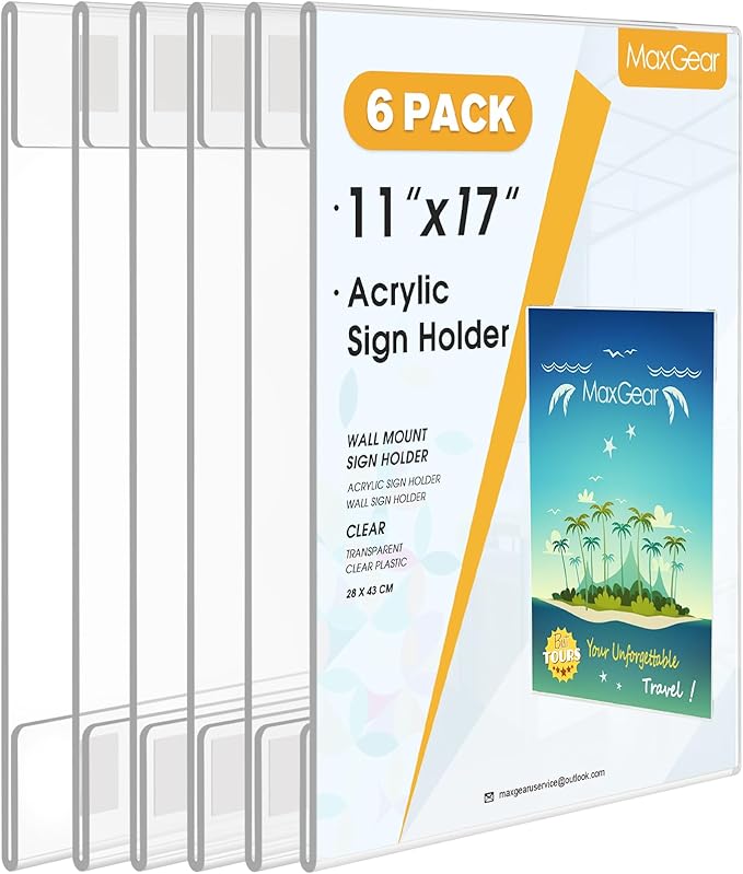 MaxGear Acrylic Sign Holder 11 x 17 Wall Mount by MaxGear