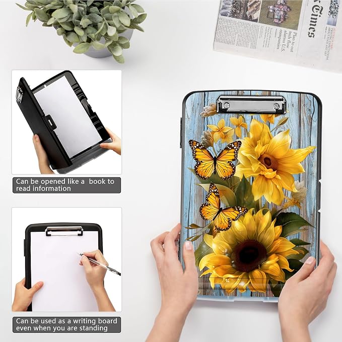Clipboard with Storage, High Capacity Sunflower Butterfly Storage Clipboard - Image 4