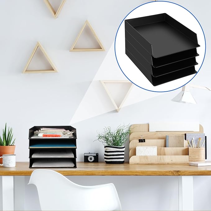 Wenqik 4 Pcs Stackable Paper Trays Rectangular Plastic Desk Holder Desktop - Image 5