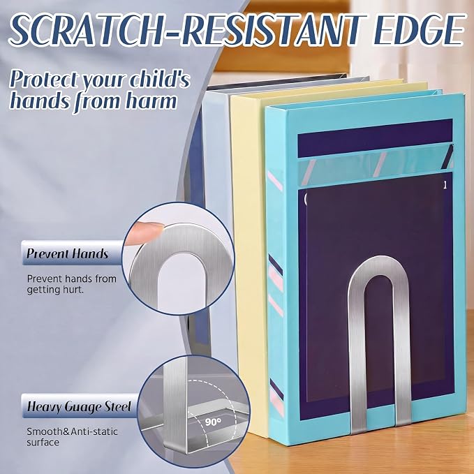 Chunful 6 Pcs Sliver Modern Metal Book Ends - Image 4