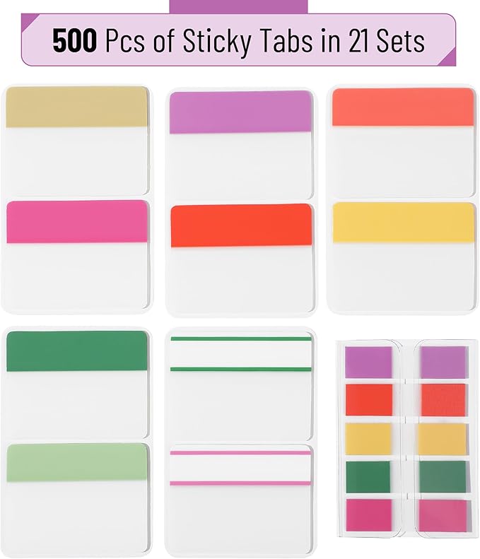 Mr. Pen- Sticky Index Tabs, 500 Pcs, 21 Sets, Colorful Sticky Tabs for Notebooks, Page Markers, Page Tabs for Binders, Page Tabs Sticky Tabs for Books, Notebook Tabs, Book Sticky Tabs for Notebooks-DeskLoop Office