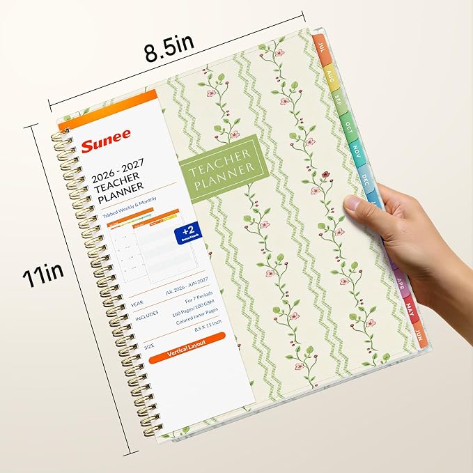 SUNEE Teacher Planner 2026-2027 Academic Year, 7 Periods Lesson Plan Book Jul - Image 7