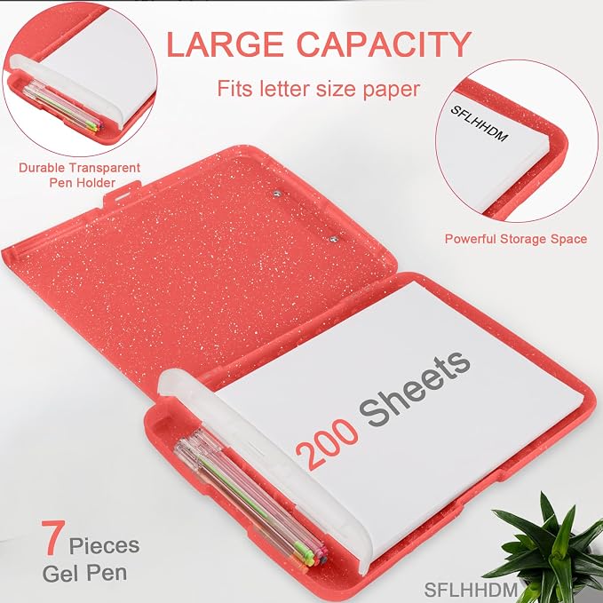 Glitter Clipboard with Storage, Storage Clipboard with Pen Holder, A4 Binder - Image 3