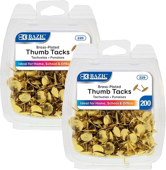 BAZIC Products Thumb Tacks, Brass Gold, 200 Ct by BAZICProducts