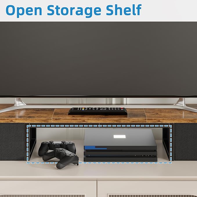 45" Large TV Riser with Fabric Drawers for 32-60 inch TV, TV Stand Riser with Steel Legs, Tabletop TV Riser Shelf, Monitor Stand Riser for Home Office, Rustic Brown-DeskLoop Office