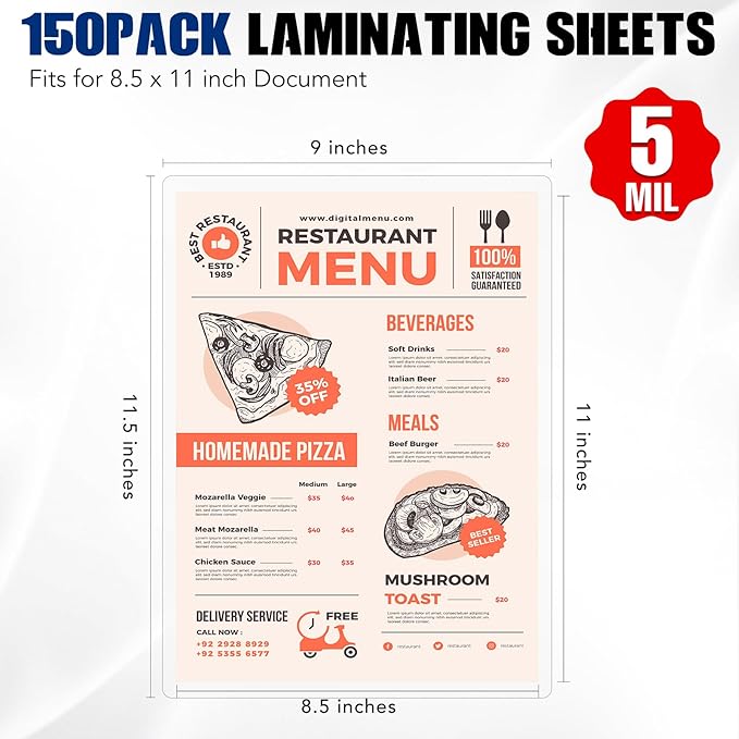 150 Pack 5 Mil Laminating Sheets, 9x11.5 Inches Thermal Laminating Pouches, for Laminator, Letter Size, Ultra Clear, Thick, Hold 8.5x11 Inches, Office School Supplies-DeskLoop Office