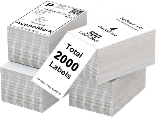 AveneMark 4 Stacks 2000 Labels 4" x 6" Fanfold Direct Thermal Labels, Postage by AveneMark
