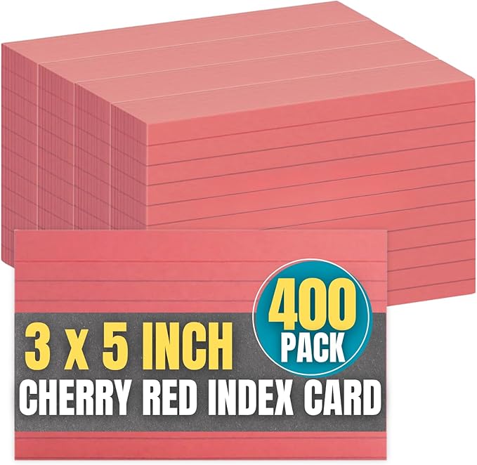1InTheOffice Index Cards 3x5, Colored Index Cards, Cherry Red, 400 Pack by 1InTheOffice
