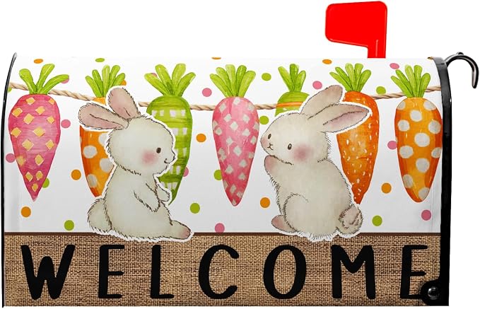Easter Welcome Mailbox Cover Magnetic Standard Size Spring Cute Bunny Mailbox by farg