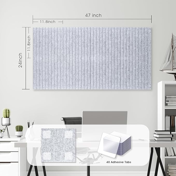 Large Cork Board for Office, 8 Pack Felt Wall Tiles with Slat Wall Paneling, Felt Bulletin Board Pin Board Cork Boards for Walls - Silver Gray-DeskLoop Office