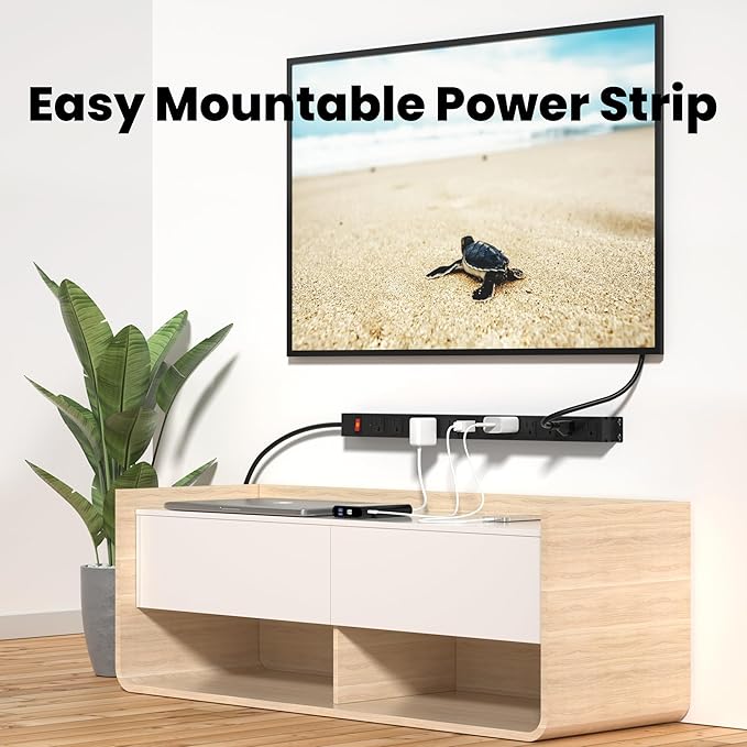 12 Outlet Long Power Strip Surge Protector with 2100 Joules, 3FT Power Cord, Wide Spaced Outlet Power Bar, Overload Protection Switch, Industrial Heavy Duty for Work Bench, Shop, Garage (Black),2 Pack-DeskLoop Office