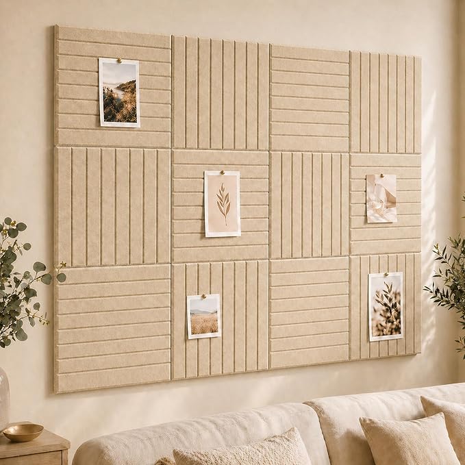 Stripe Felt Bulletin Board Tiles, Cork Board Alternative 48 x 36 in | 0.35 in by CreateYourIdealSpace